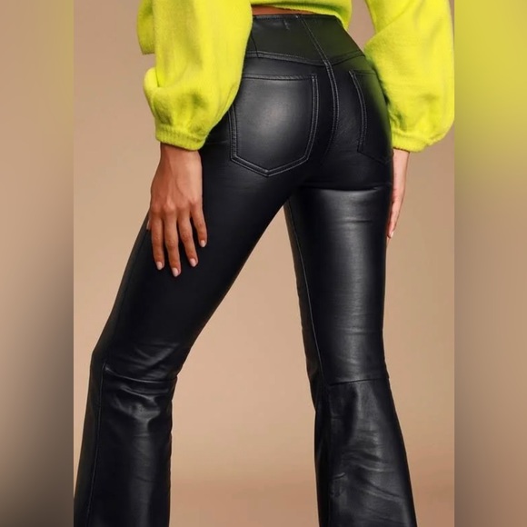 NWT Free People Black Penny Pull on Vegan Leather Flare Pants Size 24 - Picture 2 of 11